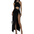 Summer Women Satin Silky Spaghetti Strap Split Long Dress Elegant Sleeveless Backless Club Party Beach Sexy Vestito 2021