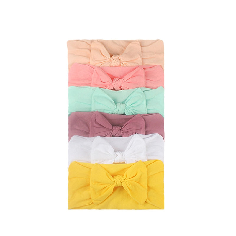 3/4/5/6Pcs/set Cute Bowknot Baby Headband Turban Solid Color Newborn Baby Girls Elastic Hair Bands Soft Nylon Hair Accessories