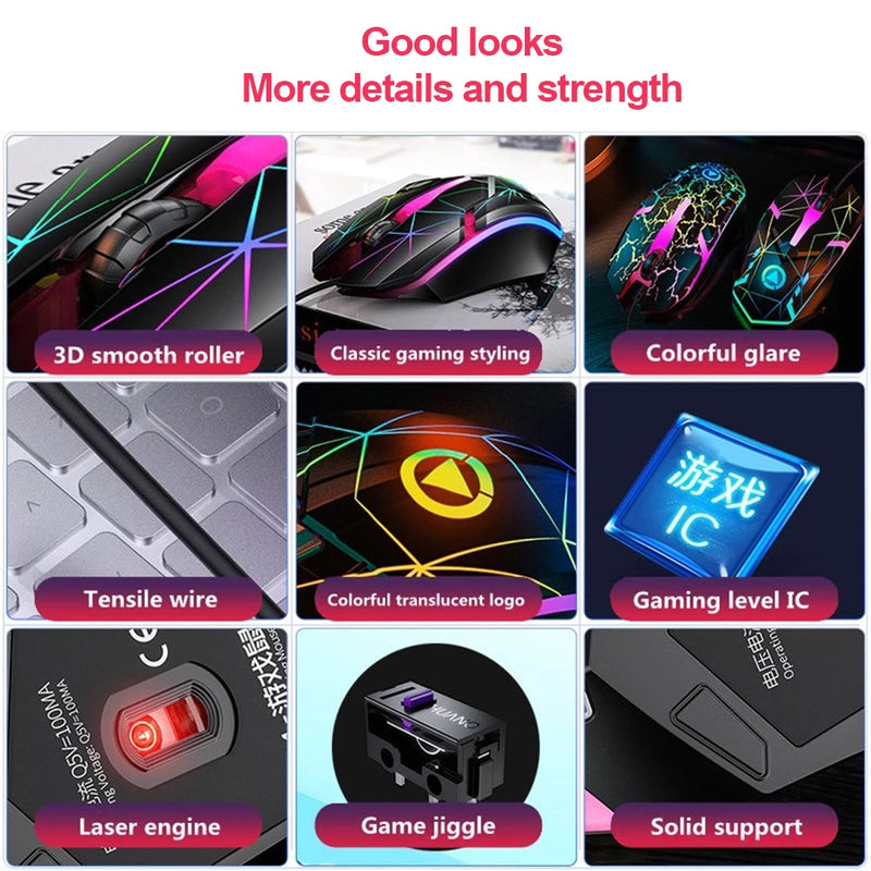 1200DPI USB Wired Gaming Mouse Optical Computer Mouse for PC Laptop 3 Keys Ergonomic Mice Led Light Night Glow Mechanical Mouse