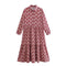 ZEVITY New Women Vintage Geometric Print Pleats Casual Slim Midi Shirt Dress Female Chic Pleats Ruffles A Line Vestido DS395