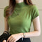 Womens Tops And Blouses Summer Short Sleeve Blouse Women Blusas Mujer De Moda 2021 Turtleneck Knitted Blouse Shirt Tops C931