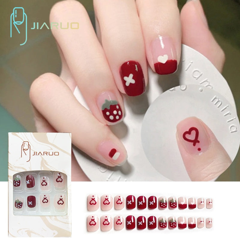 Fake Nails Art Nail Tips Press on False with Designs Set Full Cover Artificial Short Packaging Kiss Display Clear Tipsy Stick