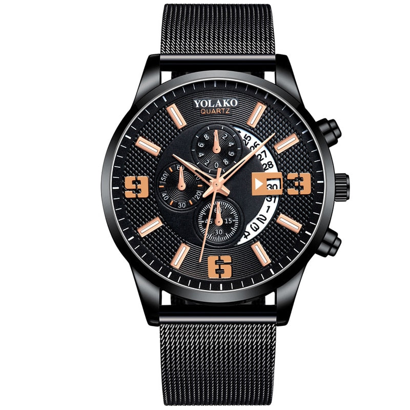 2022 Watches Mens Fashion Calendar Watch Men Business Stainless Steel Mesh Belt Quartz Wrist Watch Male Clock relogio masculino