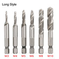 1/6Pcs Tap Drill Bit Set Hex Shank Titanium Plated HSS Screw Thread Bit Screw Machine Compound Tap M3 M4 M5 M6 M8 M10 Hand Tools