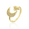 Fashion Classic Sun Moon Star  Rhinestone Rings For Women Open Adjustable Zircon Copper 18K Gold-Plating Geometric Rings