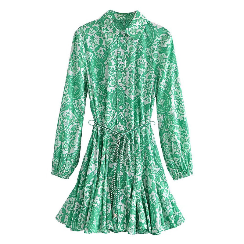 2022 Fashion Women Pleated Dress Party Drawstring Dresses Long Sleeve Female Street Outfit Floral Printed Elegant Casual Summer