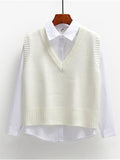 Women Sweater Vest Spring 2021 Autumn Women Short Loose Knitted Sweater Sleeveless Ladies V-Neck Pullover Tops Female Outerwear