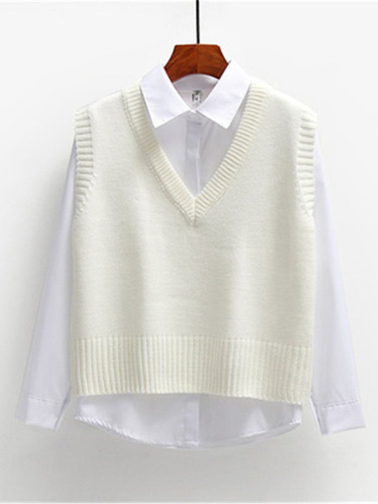 Women Sweater Vest Spring 2021 Autumn Women Short Loose Knitted Sweater Sleeveless Ladies V-Neck Pullover Tops Female Outerwear