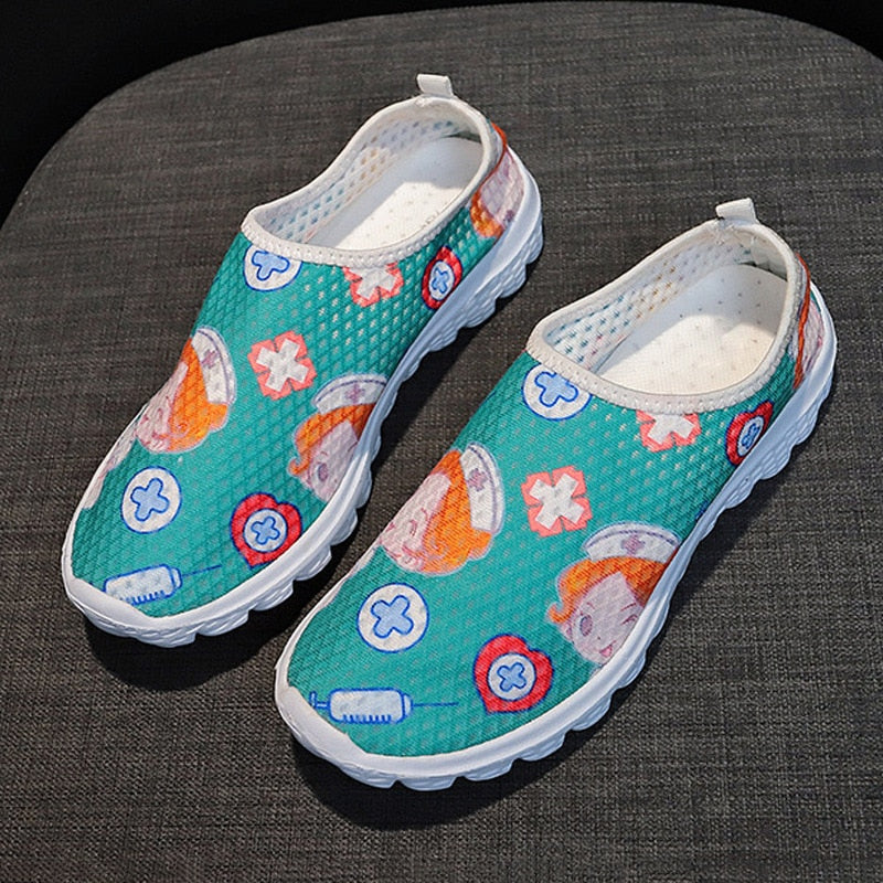 Rimocy Nurse Shoes Women Print Breathable Sneakers Woman Slip-on Light Non-slip Flats Ladies Soft Bottom Casual Sports Shoes