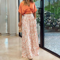 Wefads Womens Two Piece Sets Sexy Mid Sleeve Shirt Elgant Floral Print Wide Leg Pant High Streetwear