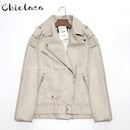 CHICLAZA Women 2022 Spring Fashion Black Faux Leather Jacket Ladies Casual Zipper Biker Coat Female Autumn Loose Couple Outwear