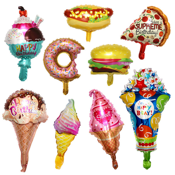 Small Large Ice Cream Pizza Burger Balloon Toy Hot Dog Donut Aluminum Film Balloon Happy Birthday Party Decoration Balloon Mini