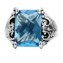 Vintage Rings TK021 Stainless Steel Ring with Synthetic in Sea Blue