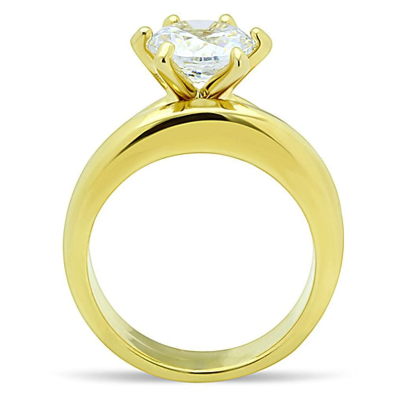 Gold Plated Rings TK097G Gold - Stainless Steel Ring with AAA Grade CZ