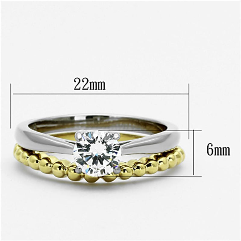 Gold Plated Rings TK1093 Two-Tone Gold - Stainless Steel Ring with CZ