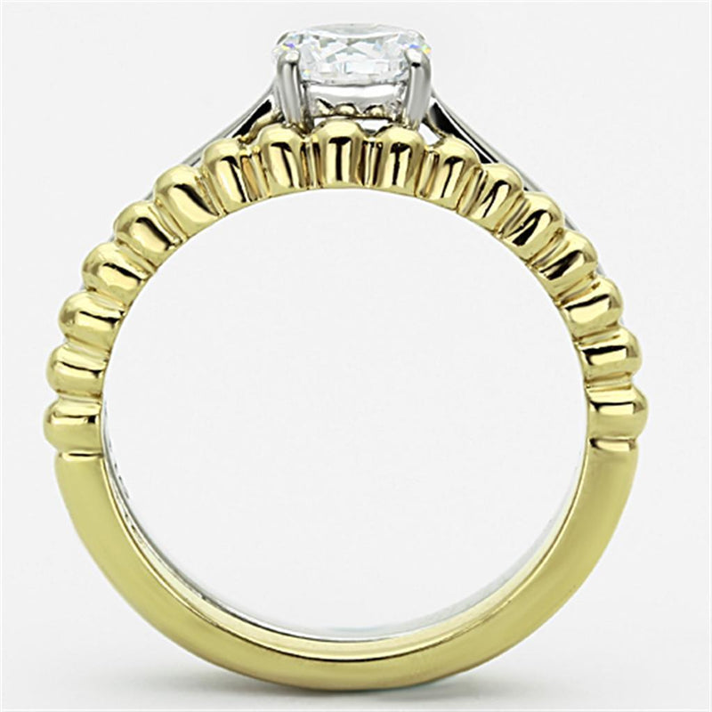 Gold Plated Rings TK1093 Two-Tone Gold - Stainless Steel Ring with CZ