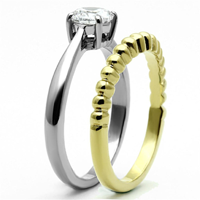 Gold Plated Rings TK1093 Two-Tone Gold - Stainless Steel Ring with CZ