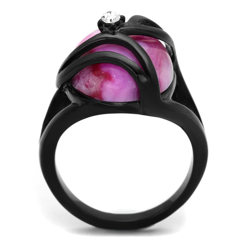 Cheap Rings TK1144J Black - Stainless Steel Ring with Synthetic in Fuchsia