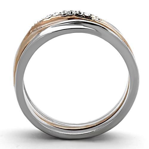 Rose Gold Wedding Rings TK1340 Two-Tone Rose Gold Stainless Steel Ring with Crystal