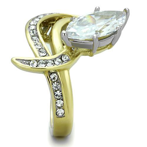 Simple Gold Rings TK1546 Two-Tone Gold - Stainless Steel Ring with CZ