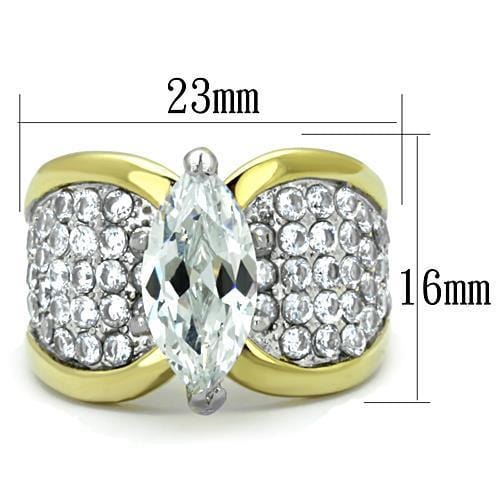 Simple Gold Rings TK1548 Two-Tone Gold - Stainless Steel Ring with CZ