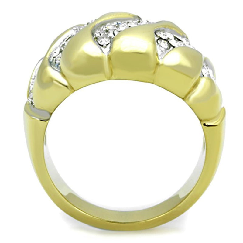 Simple Gold Rings TK1559 Two-Tone Gold - Stainless Steel Ring with Crystal