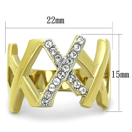 Simple Gold Rings TK1560 Two-Tone Gold - Stainless Steel Ring with Crystal