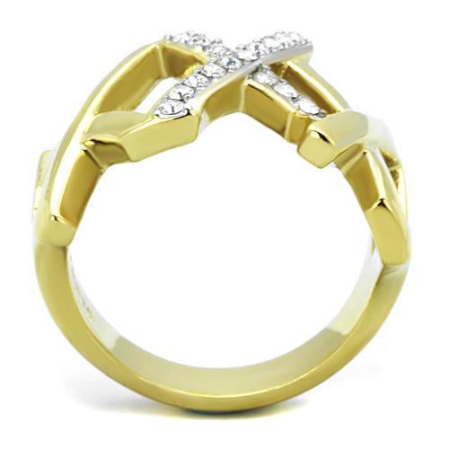 Simple Gold Rings TK1560 Two-Tone Gold - Stainless Steel Ring with Crystal