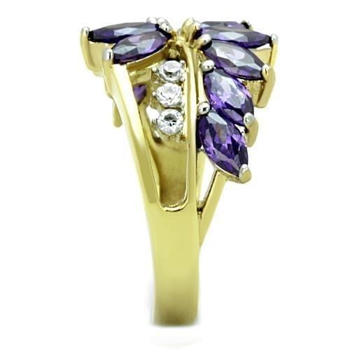 Simple Gold Rings TK1568 Two-Tone Gold - Stainless Steel Ring with CZ