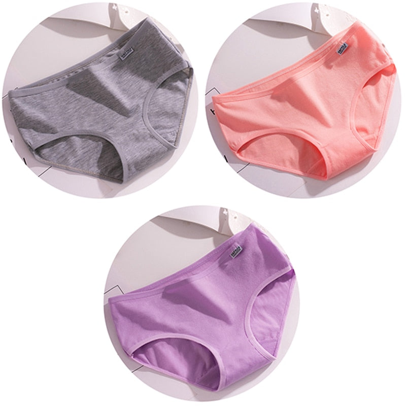 3Pcs/set 10 Color Panties Cotton Women Comfortable Mid-waist Underwear Lingerie Breathable Female Panty Briefs
