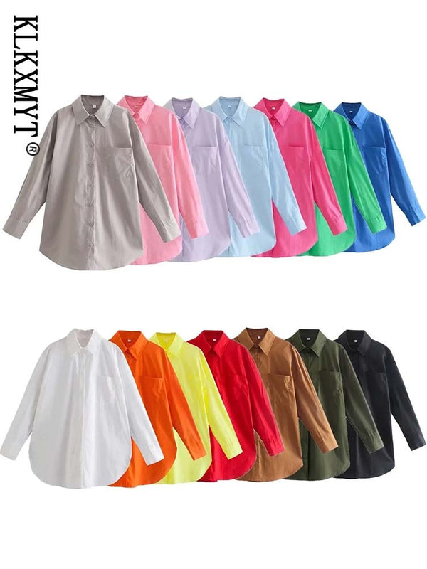 Klkxmyt Women's Shirt 2022 New Spring Autumn Fashion Oversize 100% Cotton Casual Blouses Loose Streetwear Shirts Woman Tops