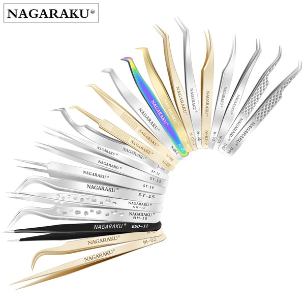 NAGARAKU Eyelash Extension Tweezers Makeup Stainless Steel Non-magnetic Pincet Volume Eyelash Tweezers 3D accurate