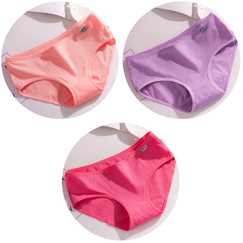 3Pcs/set 10 Color Panties Cotton Women Comfortable Mid-waist Underwear Lingerie Breathable Female Panty Briefs