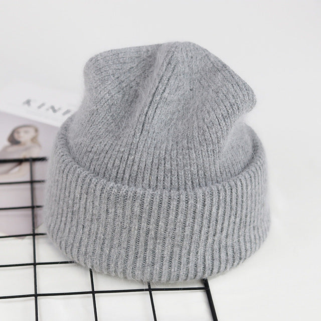 VISROVER 9 Colors Unisex Solid Color Real Rabbit Fur Beanies Winter Hat For Woman Knit Bonnet Acrylic Woman Autumn Warm Skullies