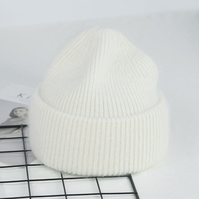 VISROVER 9 Colors Unisex Solid Color Real Rabbit Fur Beanies Winter Hat For Woman Knit Bonnet Acrylic Woman Autumn Warm Skullies