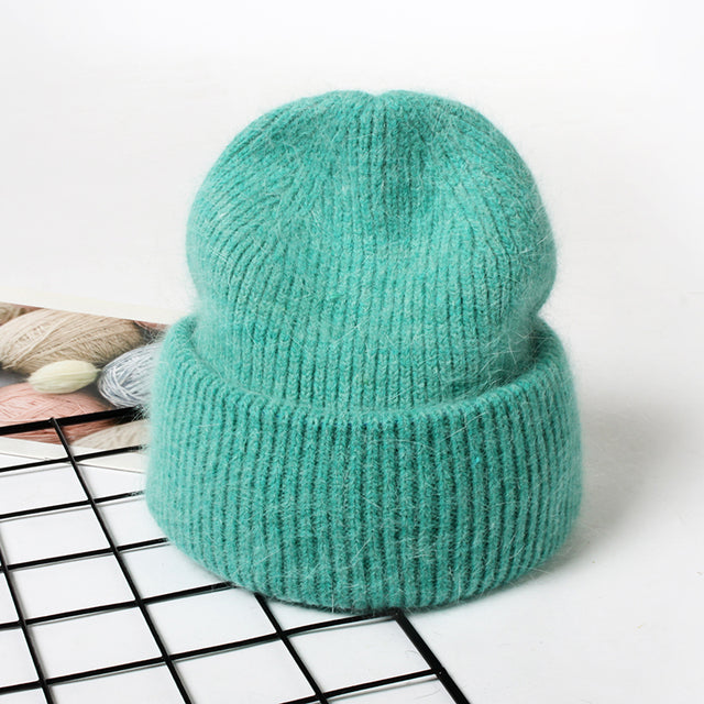 VISROVER 9 Colors Unisex Solid Color Real Rabbit Fur Beanies Winter Hat For Woman Knit Bonnet Acrylic Woman Autumn Warm Skullies
