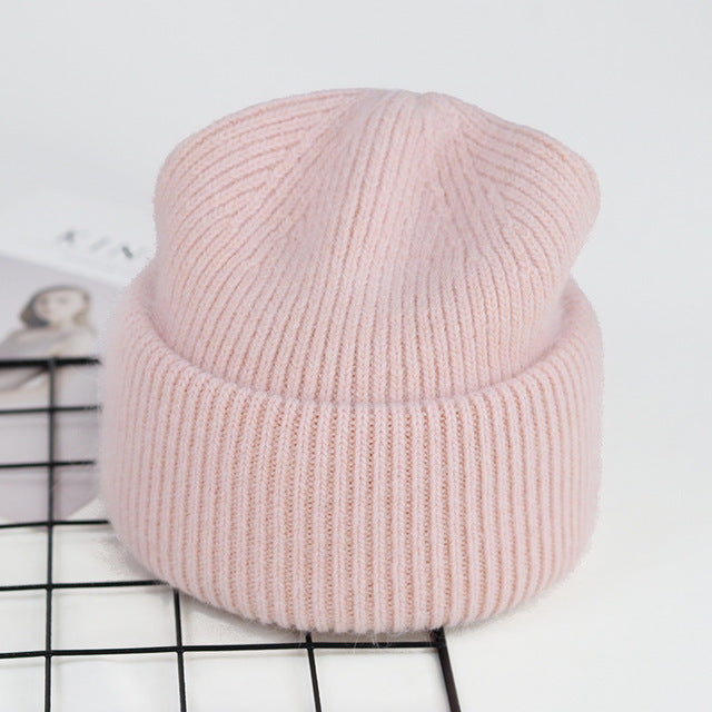 VISROVER 9 Colors Unisex Solid Color Real Rabbit Fur Beanies Winter Hat For Woman Knit Bonnet Acrylic Woman Autumn Warm Skullies