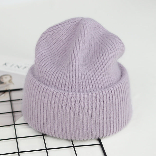 VISROVER 9 Colors Unisex Solid Color Real Rabbit Fur Beanies Winter Hat For Woman Knit Bonnet Acrylic Woman Autumn Warm Skullies