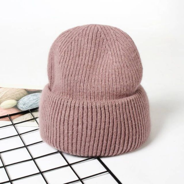 VISROVER 9 Colors Unisex Solid Color Real Rabbit Fur Beanies Winter Hat For Woman Knit Bonnet Acrylic Woman Autumn Warm Skullies
