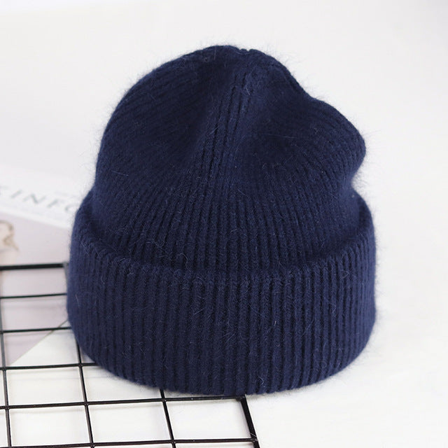 VISROVER 9 Colors Unisex Solid Color Real Rabbit Fur Beanies Winter Hat For Woman Knit Bonnet Acrylic Woman Autumn Warm Skullies