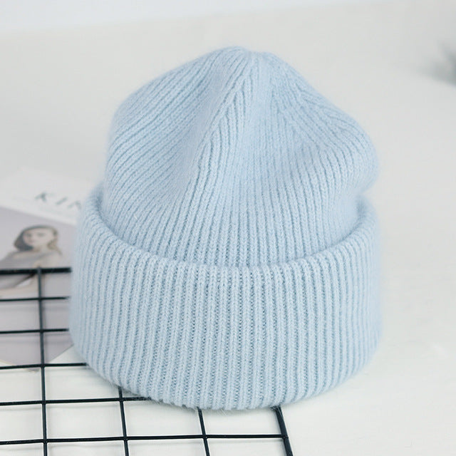 VISROVER 9 Colors Unisex Solid Color Real Rabbit Fur Beanies Winter Hat For Woman Knit Bonnet Acrylic Woman Autumn Warm Skullies