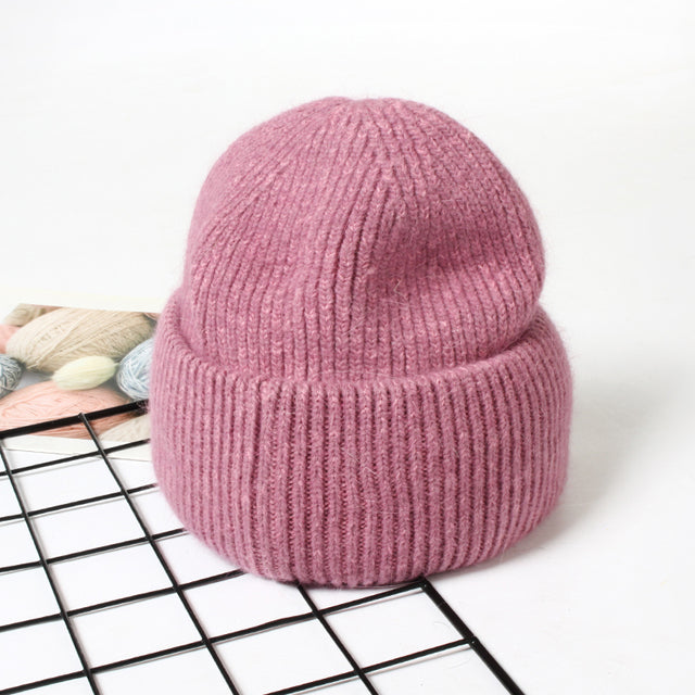 VISROVER 9 Colors Unisex Solid Color Real Rabbit Fur Beanies Winter Hat For Woman Knit Bonnet Acrylic Woman Autumn Warm Skullies