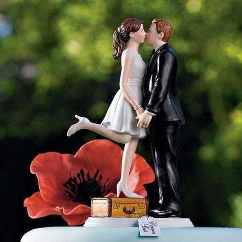 "A Kiss and We're Off!" Figurine Dark Skin Tone (Pack of 1)-Wedding Cake Toppers-JadeMoghul Inc.