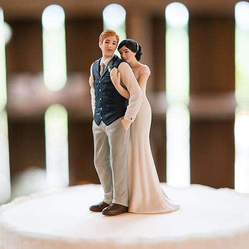 A Sweet Embrace – Bride Embracing Groom Couple Figurine (Pack of 1)-Wedding Cake Toppers-JadeMoghul Inc.