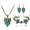 Yumfeel Brand Design Owl Jewelry Set Tibetan Vintage Silver Synthetic Stone Pendant Owl Necklace Earring Bracelet Set