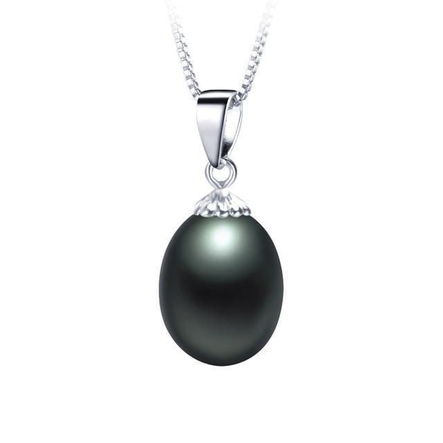 AAAA Genuine Freshwater Pearl Pendants 8-9mm 925 Sterling Silver Necklace For Women Wholesale Small Size Natural Pearl Jewelry-Black-JadeMoghul Inc.
