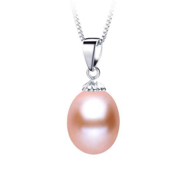 AAAA Genuine Freshwater Pearl Pendants 8-9mm 925 Sterling Silver Necklace For Women Wholesale Small Size Natural Pearl Jewelry-Pink-JadeMoghul Inc.