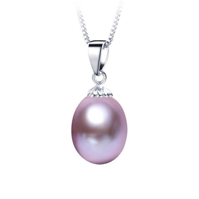 AAAA Genuine Freshwater Pearl Pendants 8-9mm 925 Sterling Silver Necklace For Women Wholesale Small Size Natural Pearl Jewelry-Purple-JadeMoghul Inc.