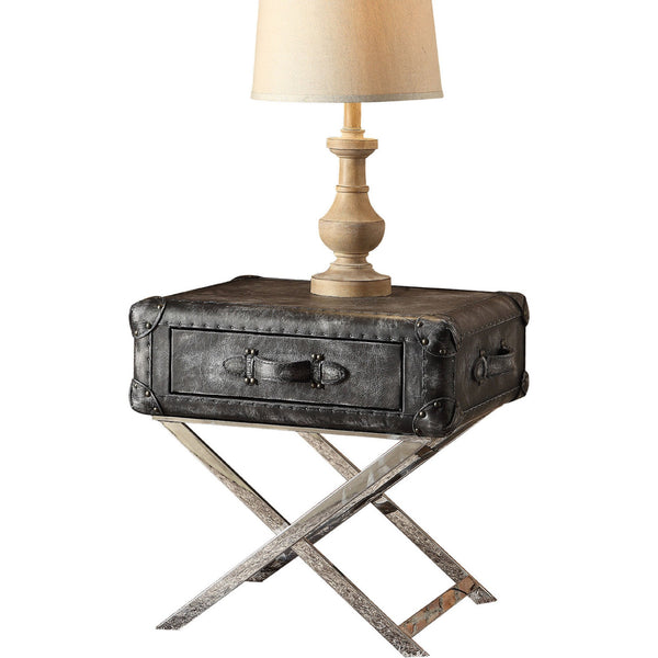 Aberdeen End Table, Vintage Black Top Grain Leather-Side Tables and End Tables-Black-Leather Ply Stainles Steel-JadeMoghul Inc.