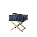 Aberdeen End Table, Vintage Blue Top Grain Leather-Side Tables and End Tables-Blue-Leather Ply Stainles Steel-JadeMoghul Inc.